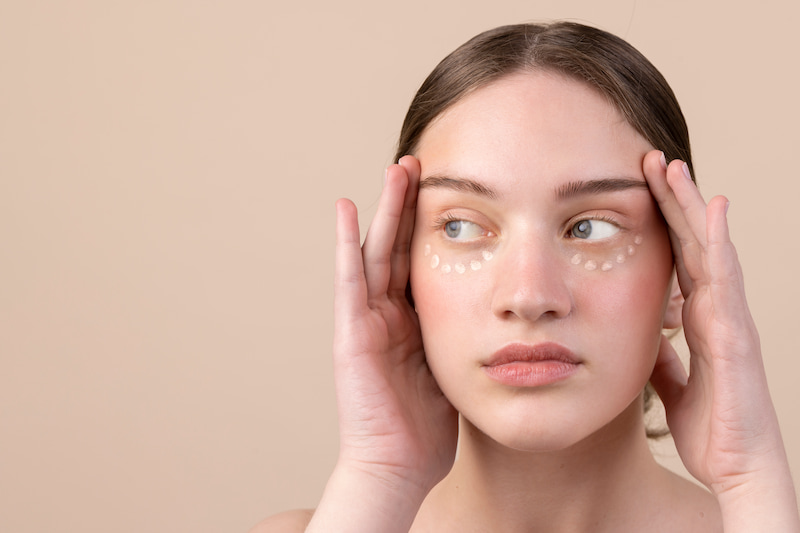 Girl preparing for under eye treatment 