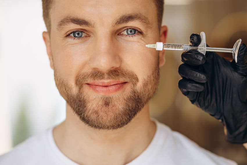 Man in beauty salon making Botox injection